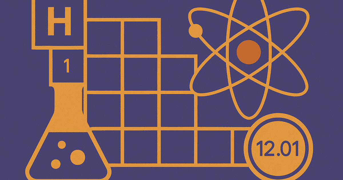 Stylized periodic table of elements with highlighted groups and periods for a chemistry quiz