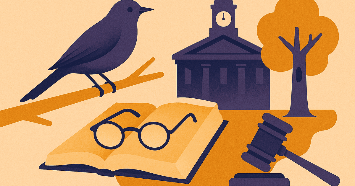 To Kill a Mockingbird quiz template covering characters, plot, and themes of justice and prejudice